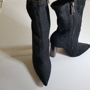 Denim fabric bootie wood heel 3 inches